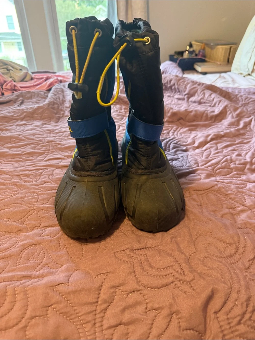 Sorel Youth Flurry Snow Boots Blue Black Yellow Size 6 Waterproof Winter